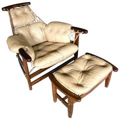 Brazilian Jacaranda wood "Jangada" Chair and Ottoman by Jean Gillon  C. 1968