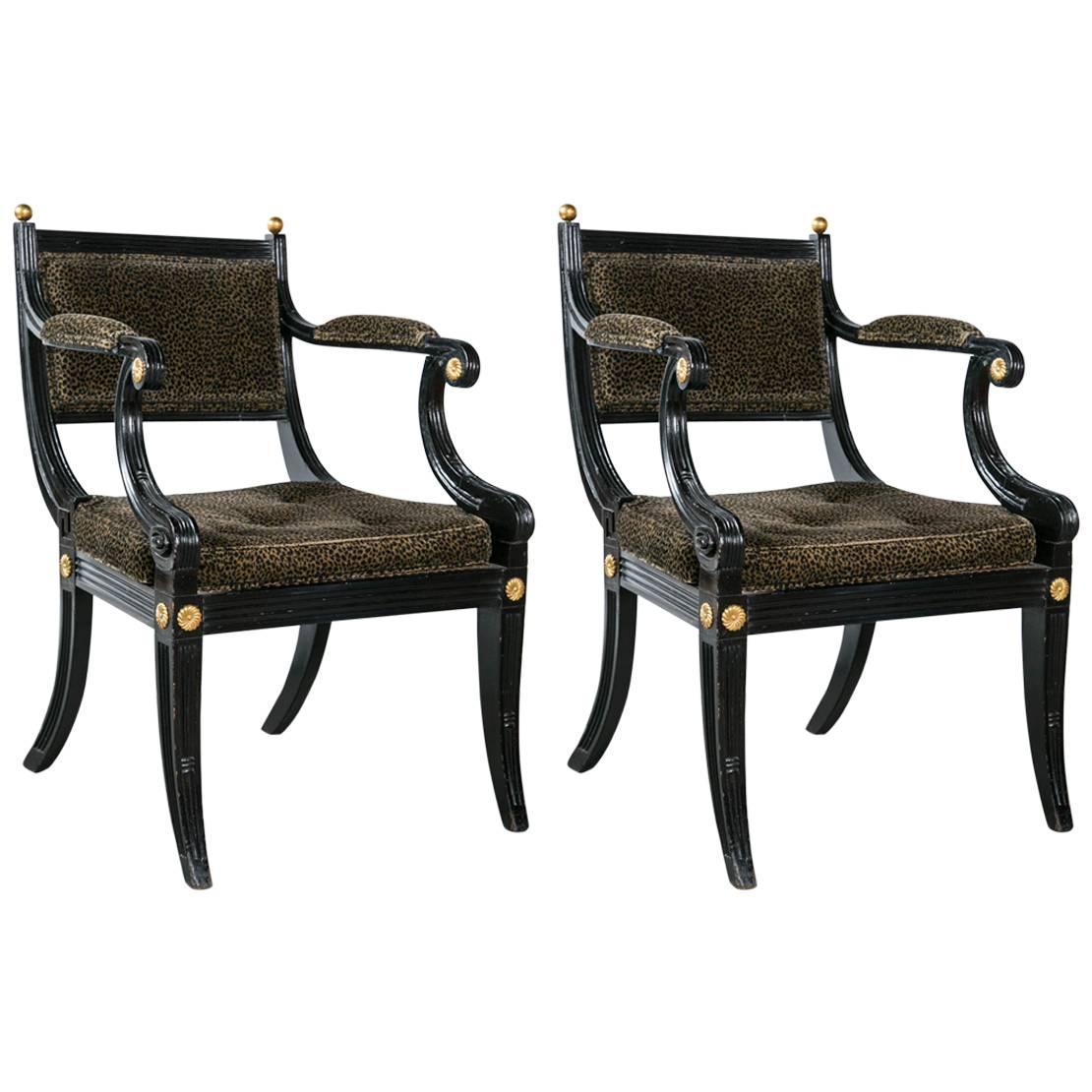 Pair of English Regency Klismos Chairs For Sale