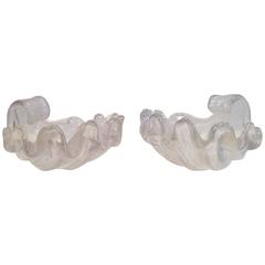 Rare Pair of Murano Iridescent Shell Sculptures by Ercole Barovier