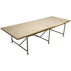 Table de salle à manger de style industriel français en acier, laiton et bronze, toutes les tailles