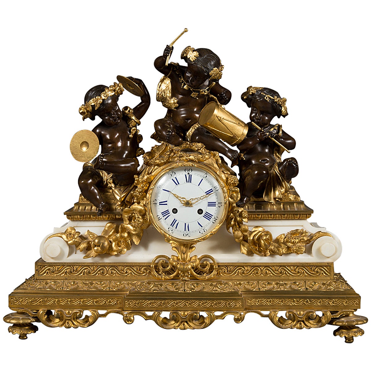French Ormolu Bronze and White Marble Orientalist Mantle Clock For Sale
