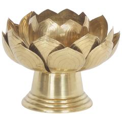 Midcentury Brass Candle Holder with Three Layers of Lotus Leaves 