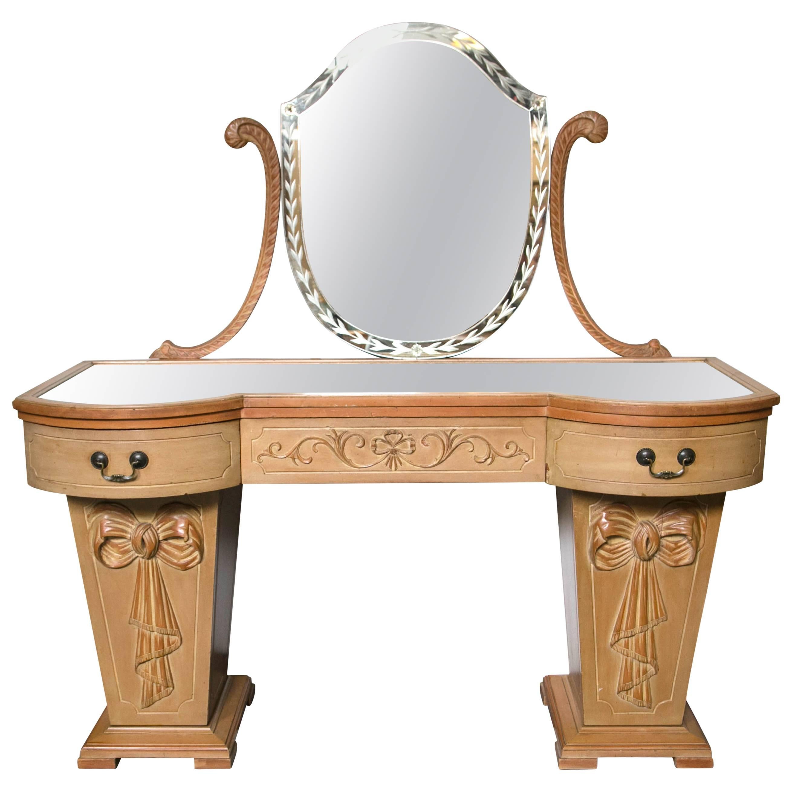 Hollywood Regency Dorothy Draper Style Mirror Top Vanity or Desk