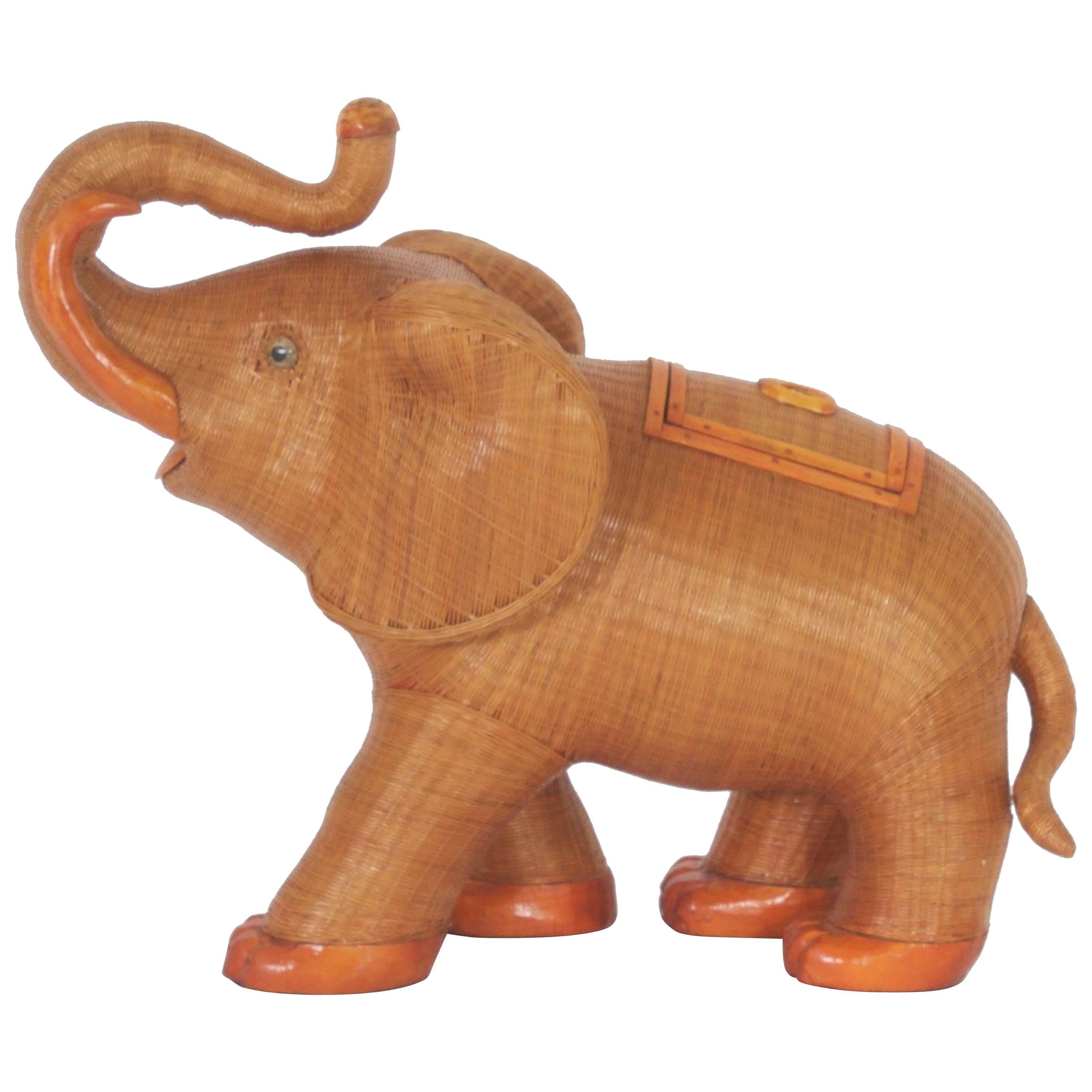 Large and Impressive Midcentury Wicker Elephant Basket or Box