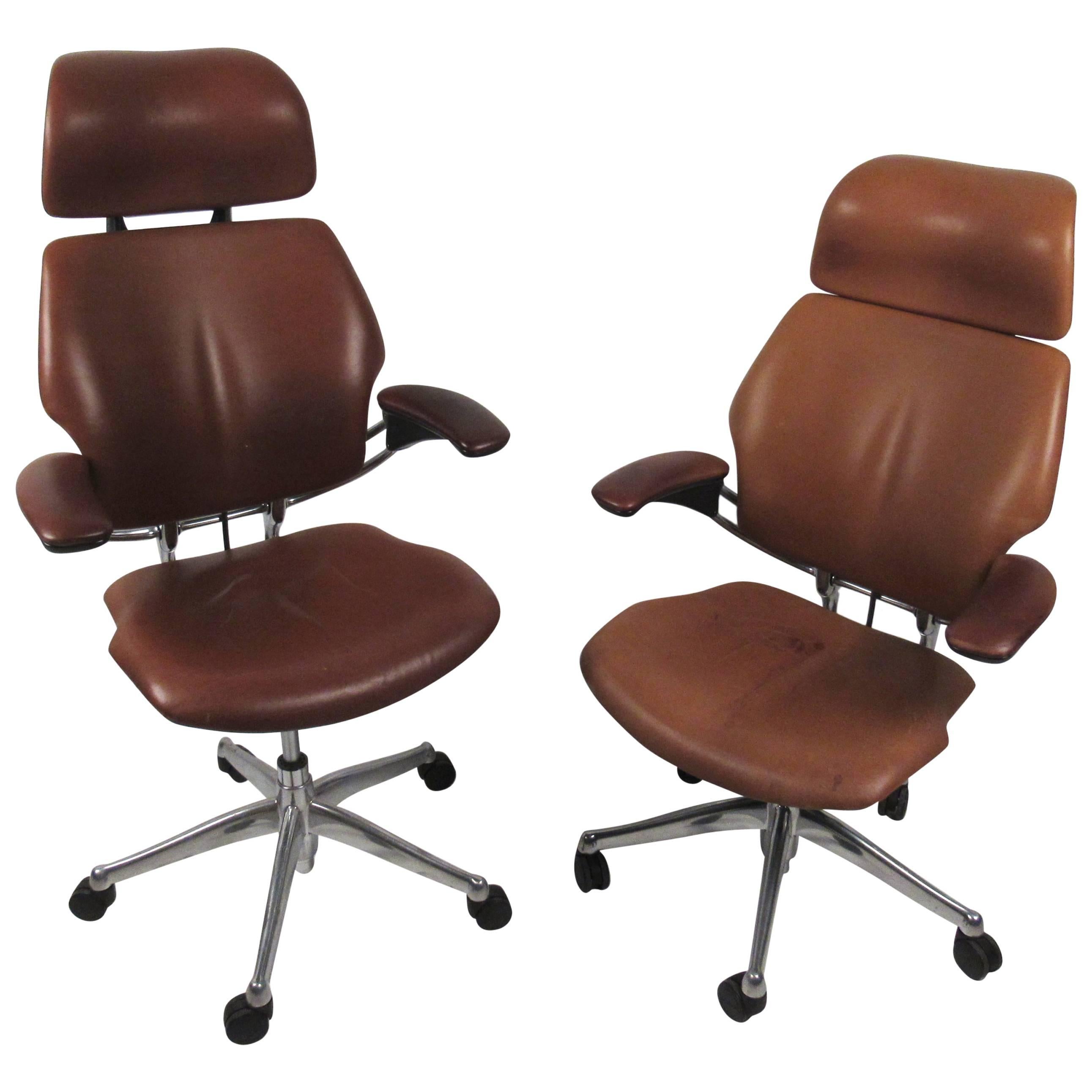 Midcentury Style Ergonomic Leather Swivel Desk Chair