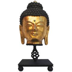 Very Rare 14th Century Large Bronze Head of Buddha from Tibet