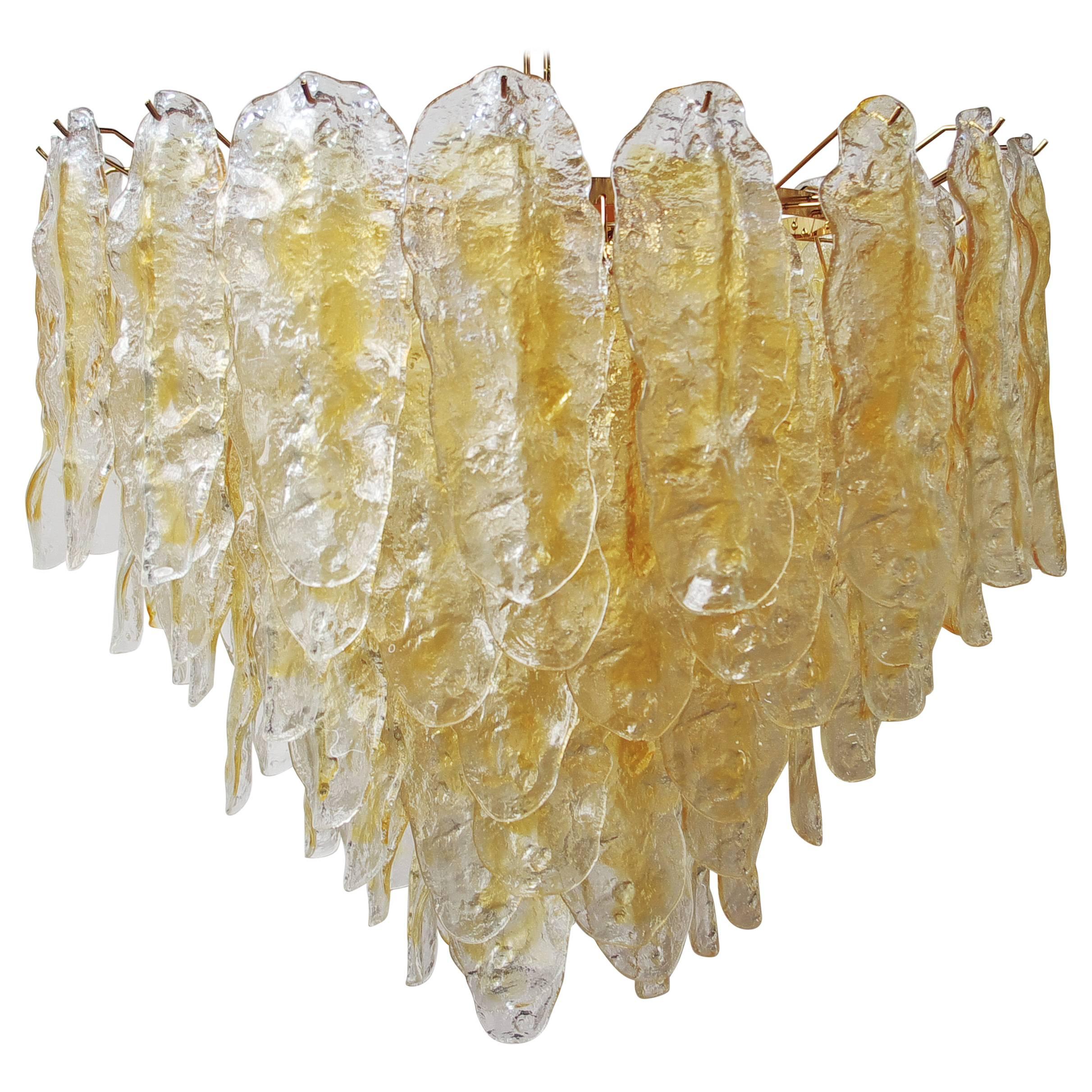 1960s Mazzega Clear and Yellow Glass Chandelier