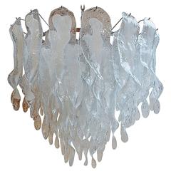 Mazzega Clear and White Bent Leaves Cake Chandelier