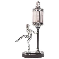 Art Deco Flapper Lamp in Chrome, Black Enamel and Pale Rose Glass Rods