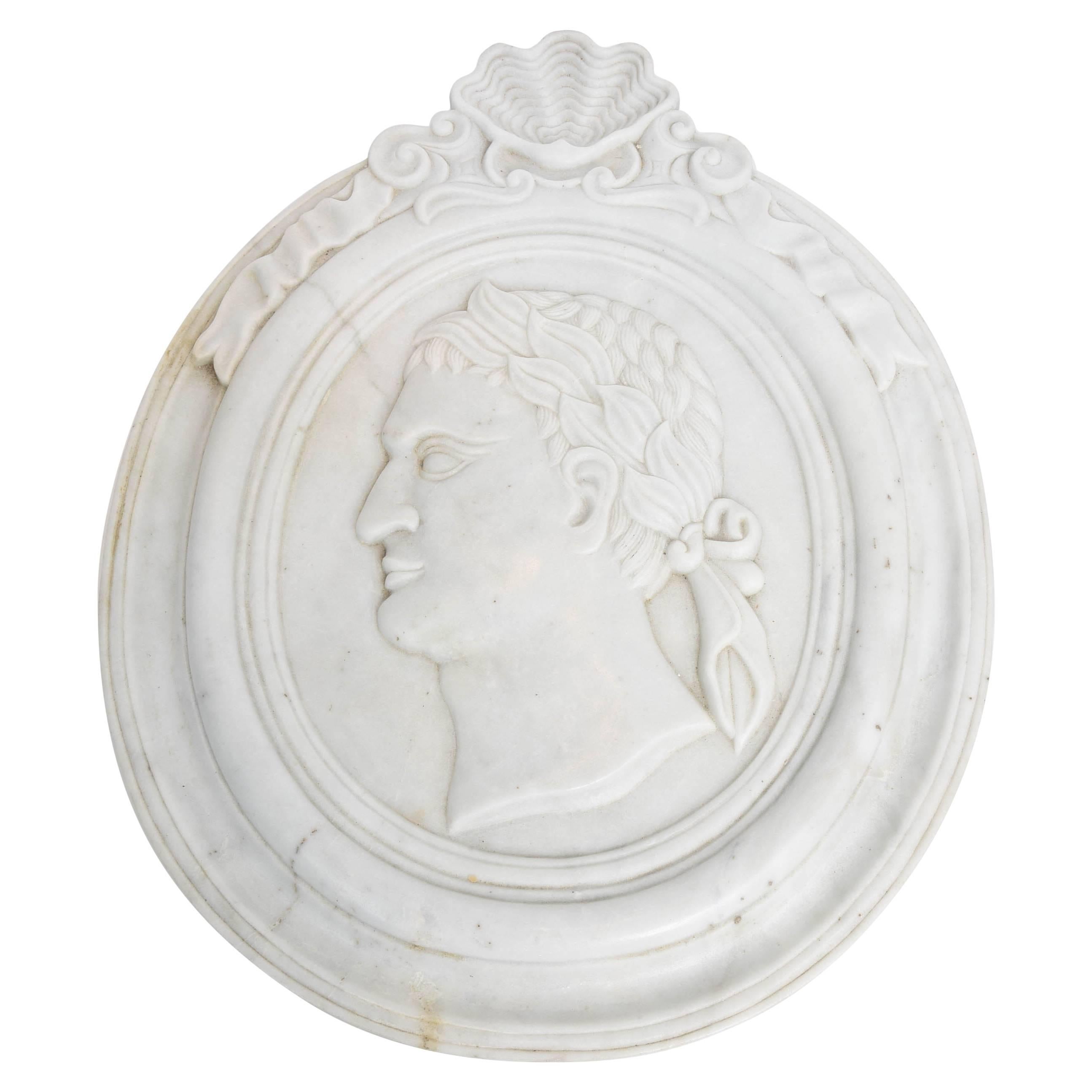 Marble Relief Plaque of Roman Emperor Vespasian, Italy, 19th Century