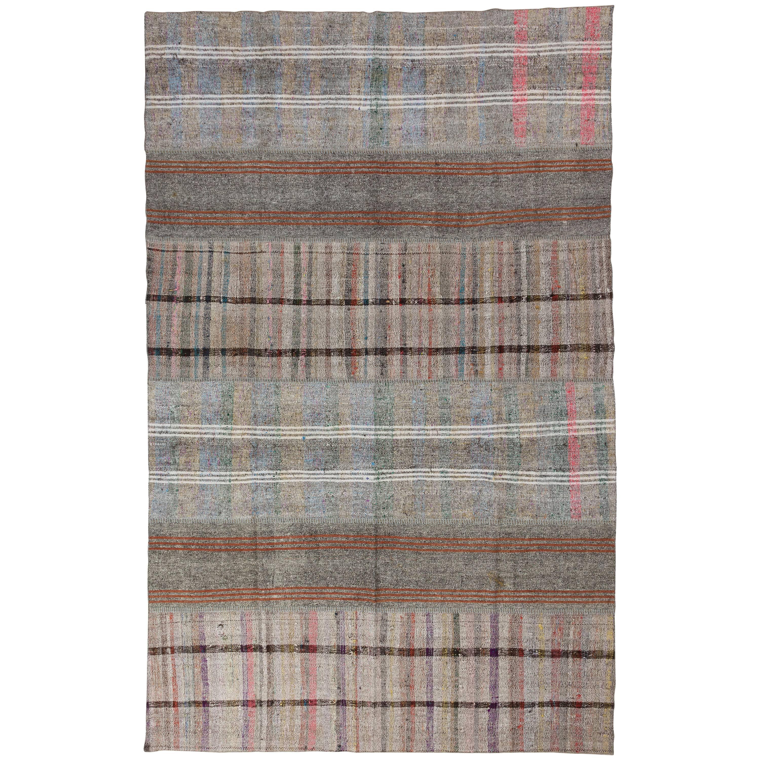 Cotton and Goat Wool Nomadic Kilim Rug For Sale