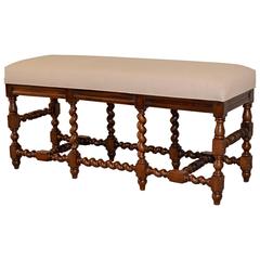 19th Century English Oak Upholstered Bench