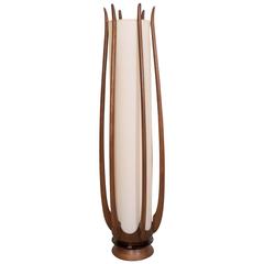 Modeline Sculptural Floor Lamp with Linen Shade and Curved Wood Frame