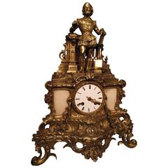 Antique French Clock, solid bronze w/ alabaster inserts honoring Torquato Tasso