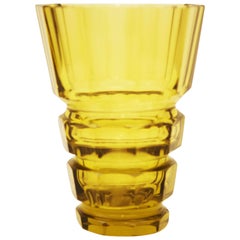 Yellow Art Deco Bohemian Crystal Glass Vase