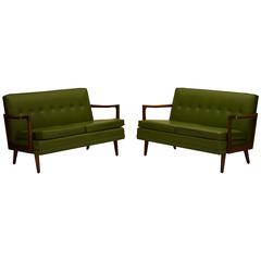 Two Danish Style Love Seat Sofas Matching Pair