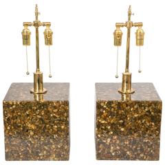 Pair of Cubic Resin and Pebble Lamps with Brass Hardware 3