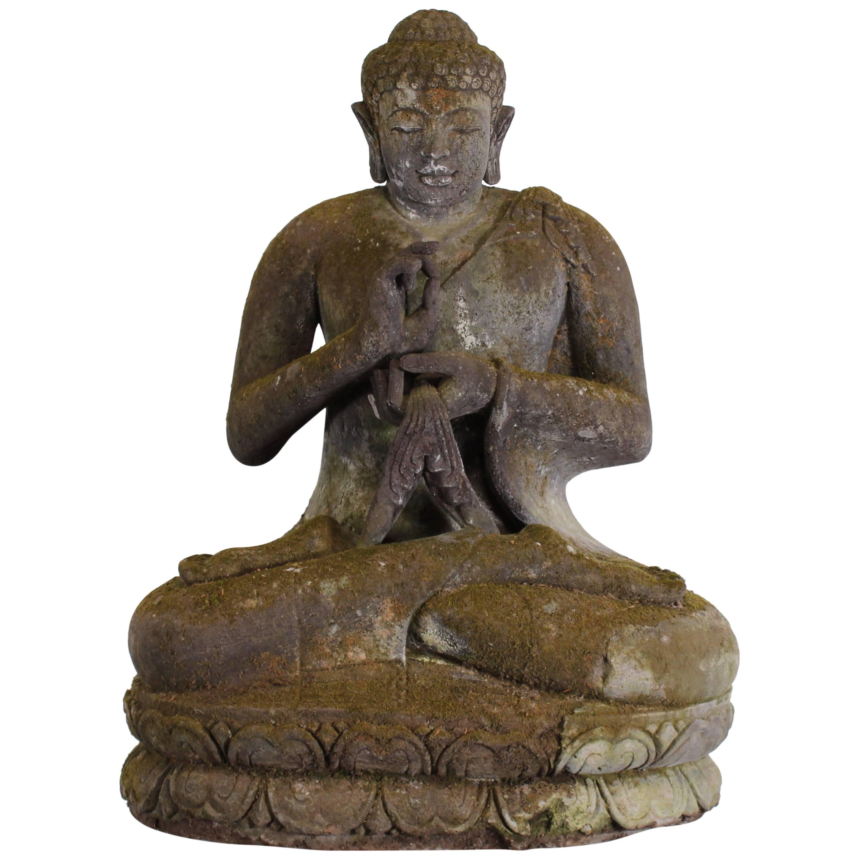 Monumental Lava Stone Hand-Carved Buddha, 20th Century
