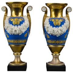 Pair of "Old Paris" Vases with Garlands of Bisquit Flowers