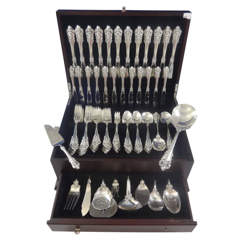 Grande Baroque by Wallace Sterling Silver Flatware Set 12 Service Lunch Setting at 1stdibs