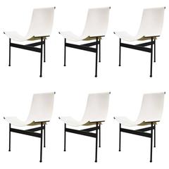 Midcentury Set of Six White Leather "T" Chairs by William Katavolos for Laverne