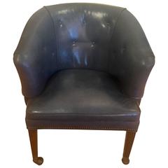 Vintage Great Old Blue Leather Tub Chair
