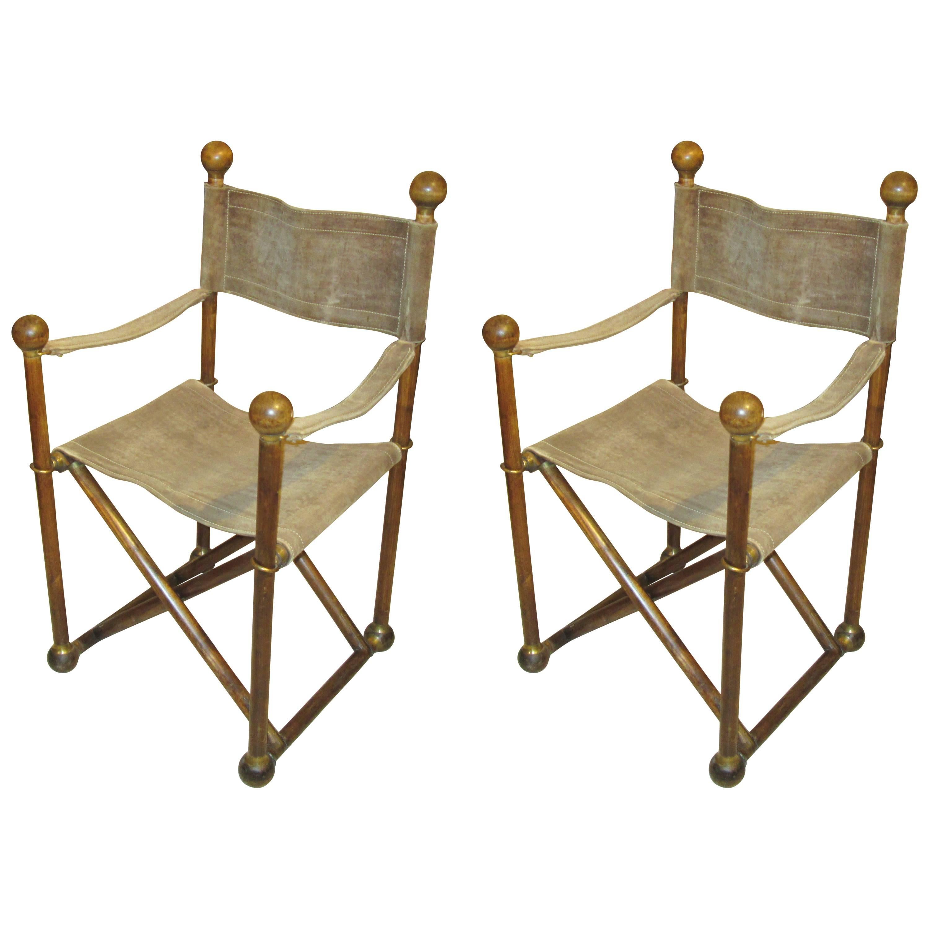 Pair of Hand-Stitched Director's Chairs with Brass Hardware