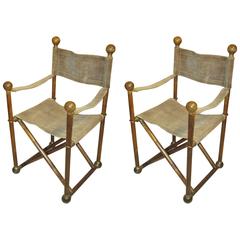 Pair of Hand-Stitched Director's Chairs with Brass Hardware 12