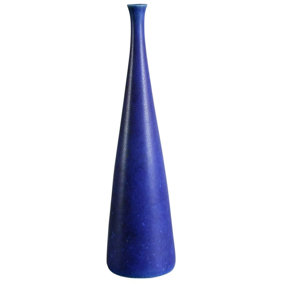 Tall Vase with Blue Glaze by Carl Harry Stalhane for Rorstrand For Sale