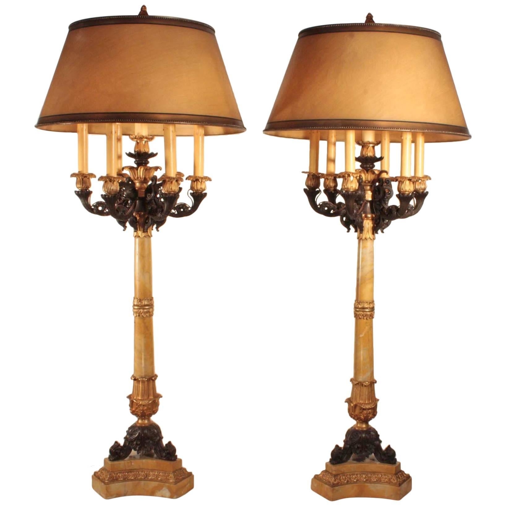 Pair of Impressive French Restauration Candelabra Mounted as Lamps