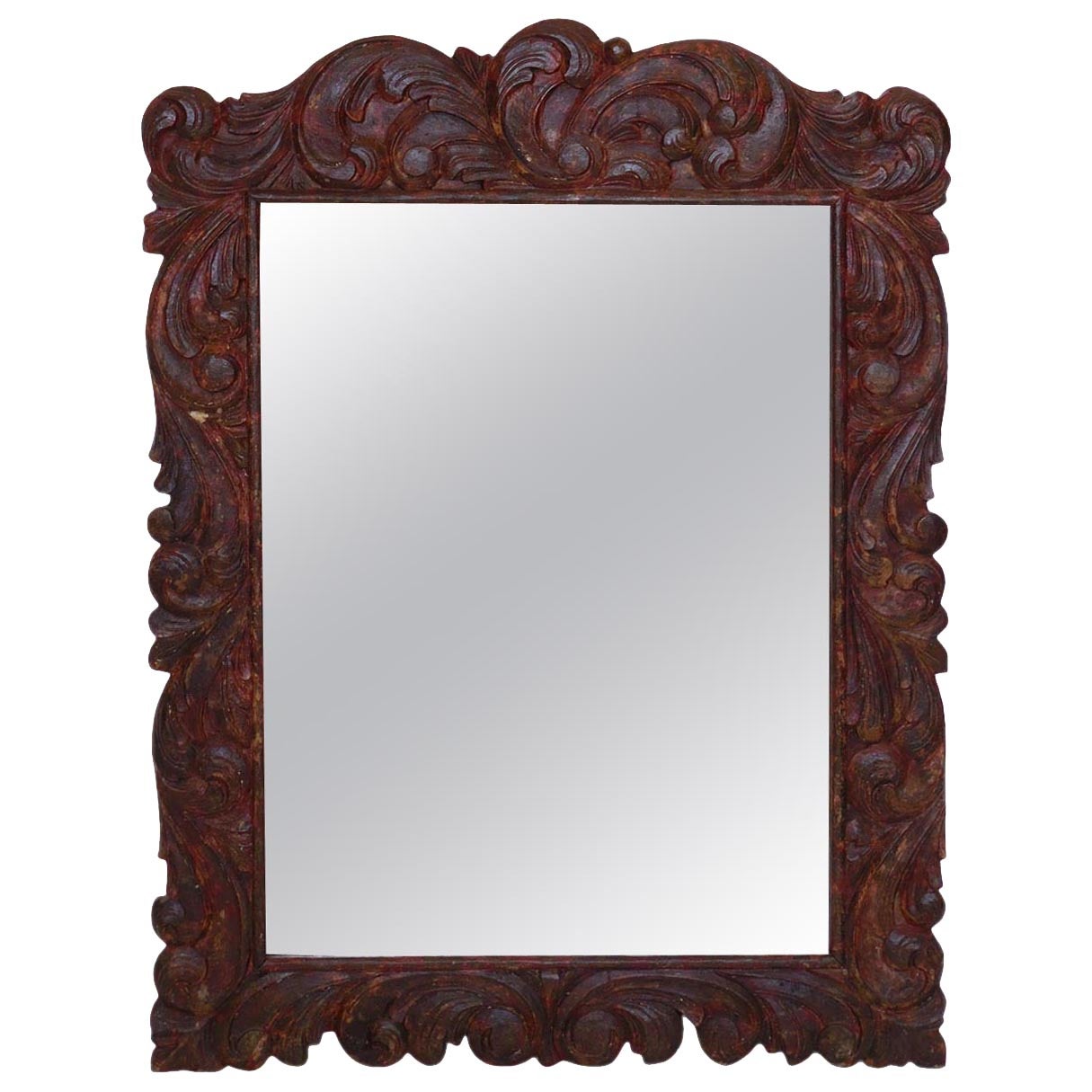 Hand Carved Wood Indian Wall Mirror For Sale at 1stDibs