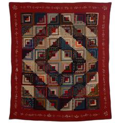 Barn Raising Log Cabin Quilt with Embroidery 4