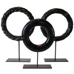 Set of Three Black Marble Ring Sculptures, China Contemporary