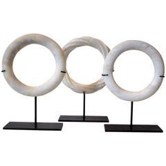 Set of Three White Marble Rings on Stands, China Contemporary
