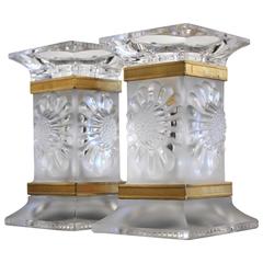 Vintage Pair of Lalique Crystal Candlesticks Candle Holders, France