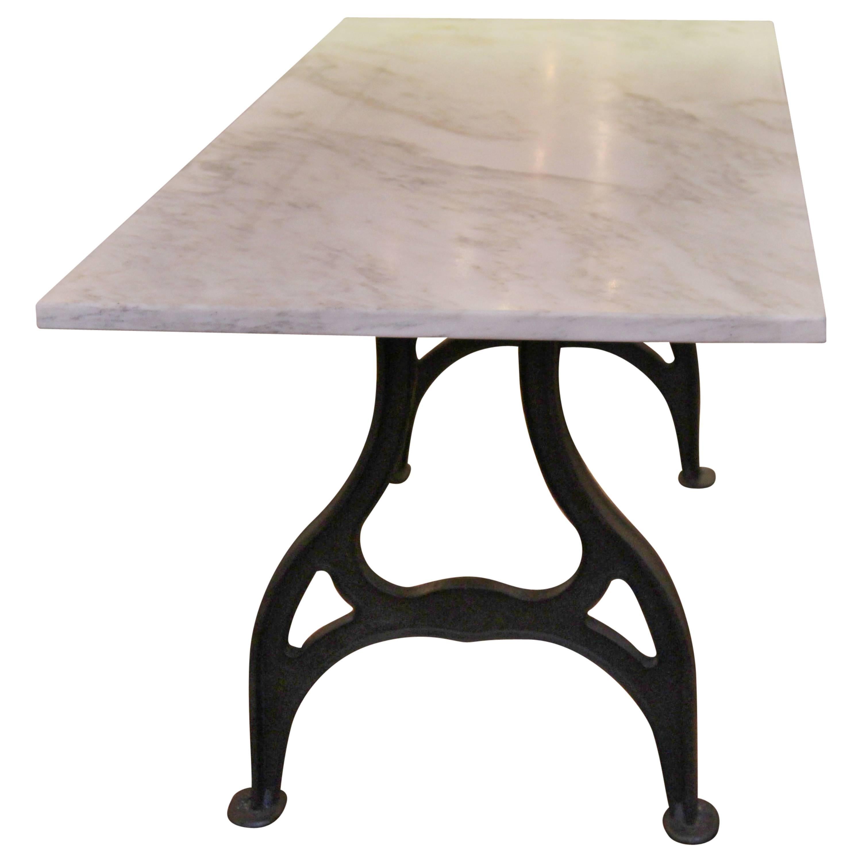 Reclaimed Marble Table with Cast Iron Industrial Legs