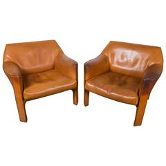 Pair of Large CAB Lounge Chairs by Mario Bellini for Cassina