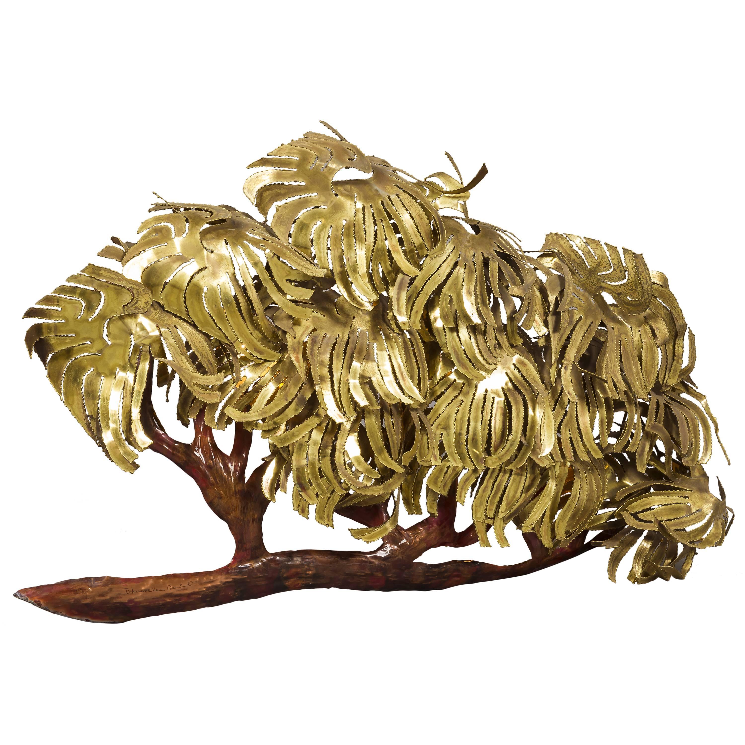 Large Illuminated Brass and Copper Tree Wall Sculpture by Daniel Dhaseleer