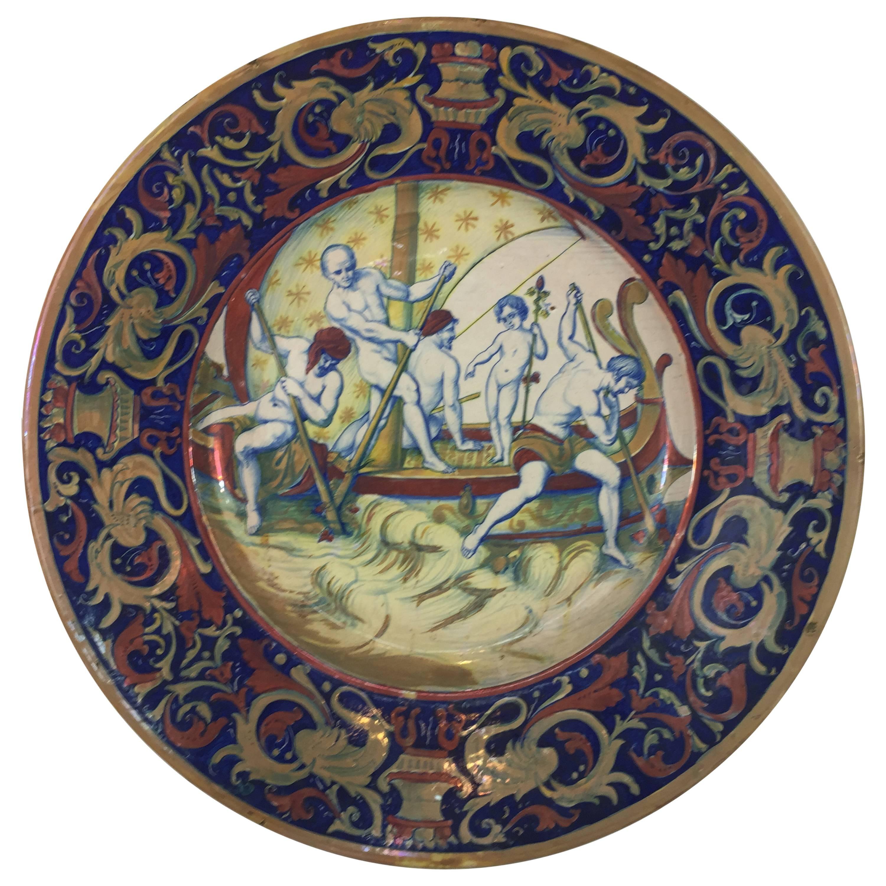 Italian Faience Charger of the Kidnapping of Dionysus or Bacchus