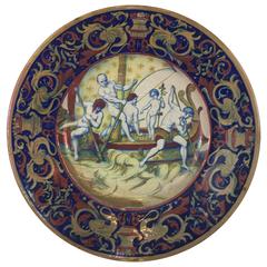 Antique Italian Faience Charger of the Kidnapping of Dionysus or Bacchus