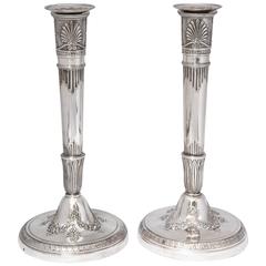 Fabulous Pair of First Empire French Sterling Silver Candlesticks