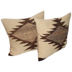 Pair of Early Navajo Weaving Eye Dazzler Pillows