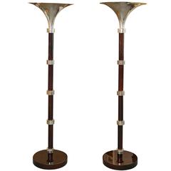 Torchiere Rosewood and Chrome Floor Lamp