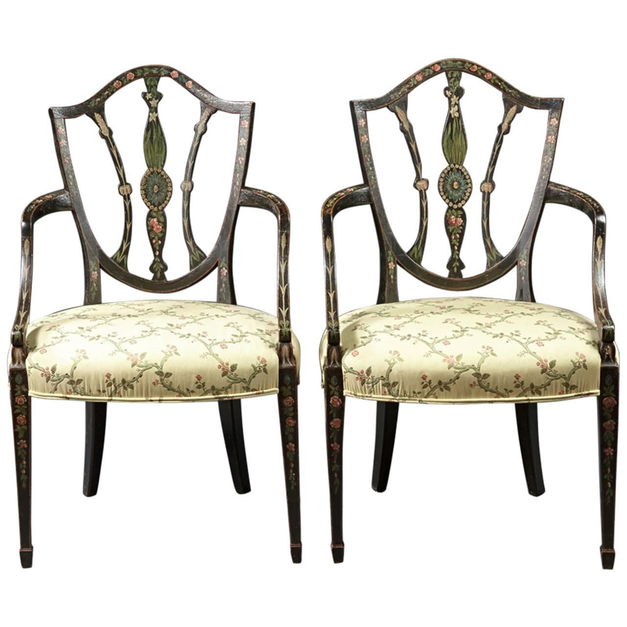 Pair of George III Period Painted Armchairs, 18th Century, English For Sale