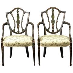 Pair of George III Period Painted Armchairs, 18th Century, English