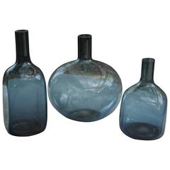 Set of Three Vintage Translucent Italian Blue Glass Vases or Jugs