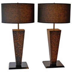 Retro Pair of Hammered Copper Table Lamps Folk Art Handcrafted, 1950's