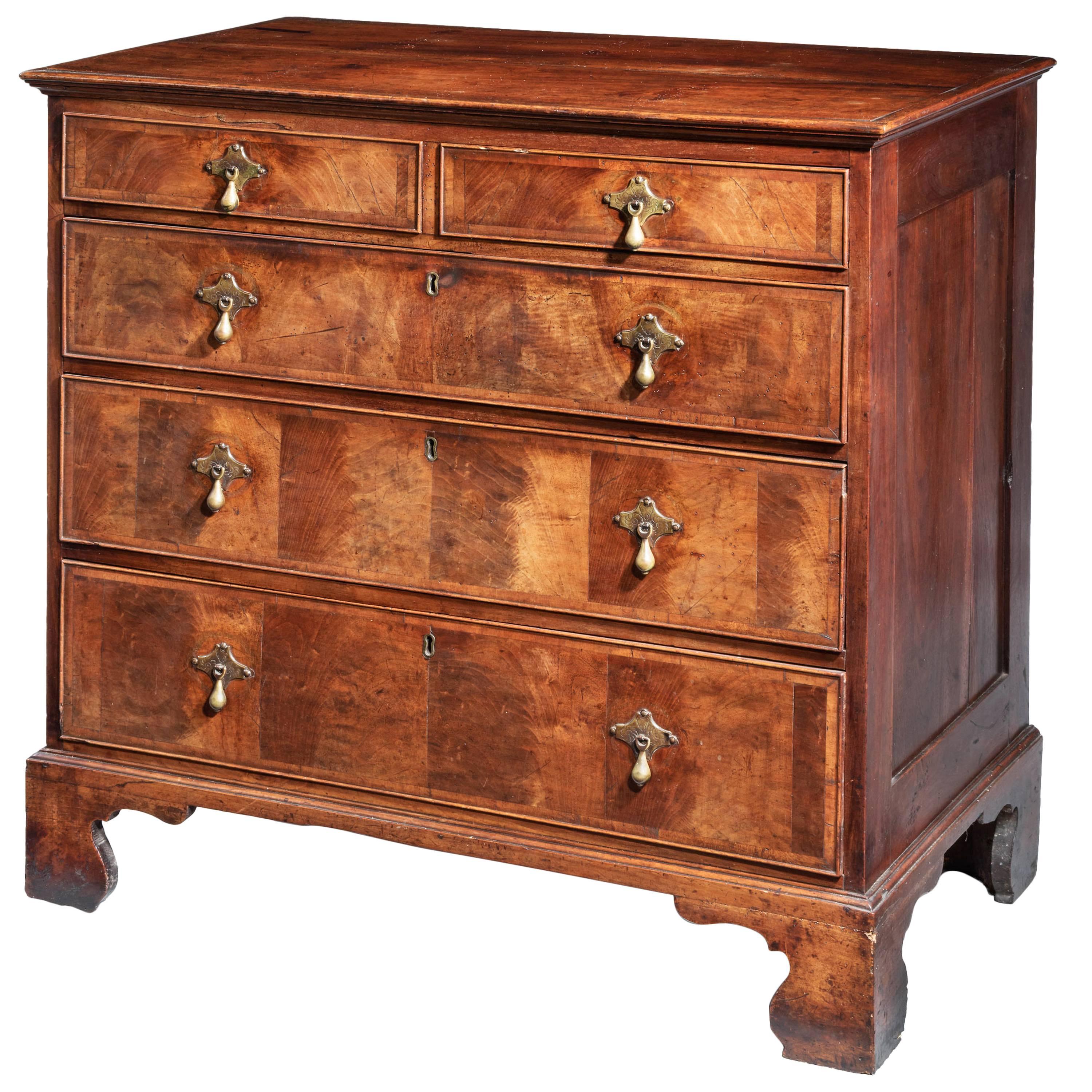 Mid 18th Century Walnut Chest of Drawers with Bone Inlay