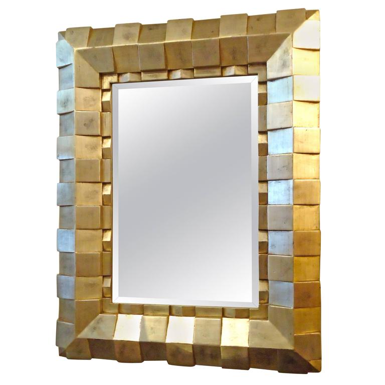 Large Chunky SilverGilt Faceted Mirror at 1stdibs