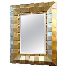 Large Chunky Silver-Gilt Faceted Mirror